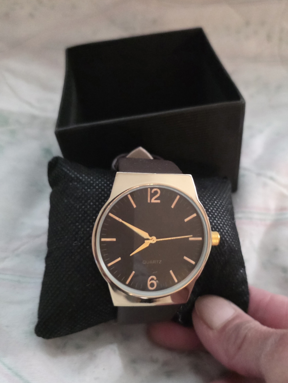 NEW- Men's Black Dial Watch with Gold Accents W/ New Battery